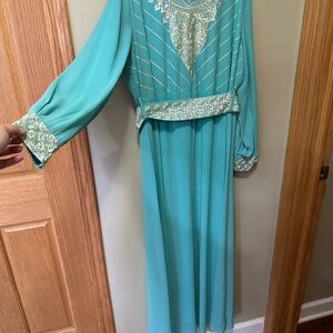 Elegant Turquoise Embroidered Dress